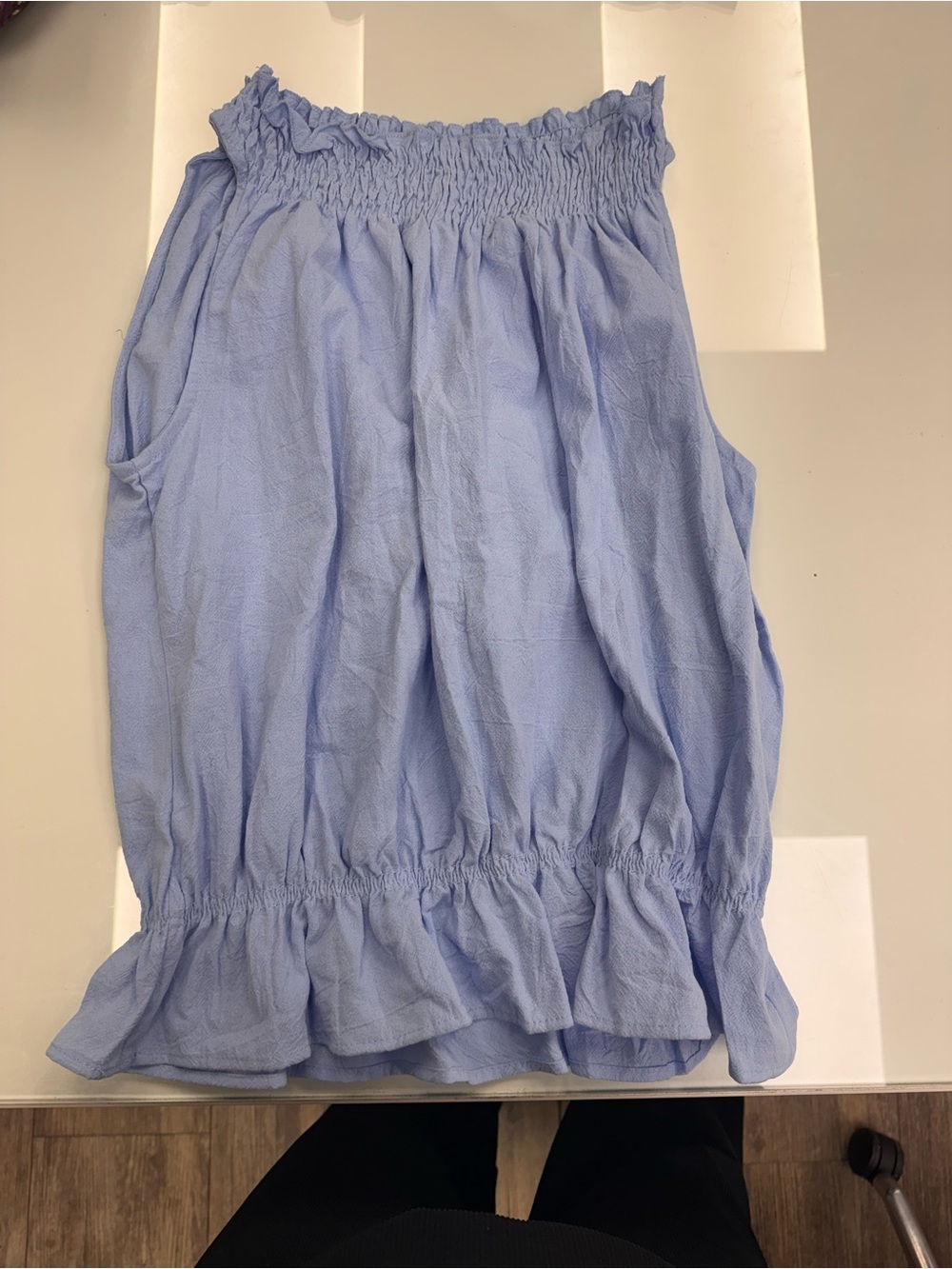 Light Blue Women's Smocked Waist Ruffle Hem top and pant set